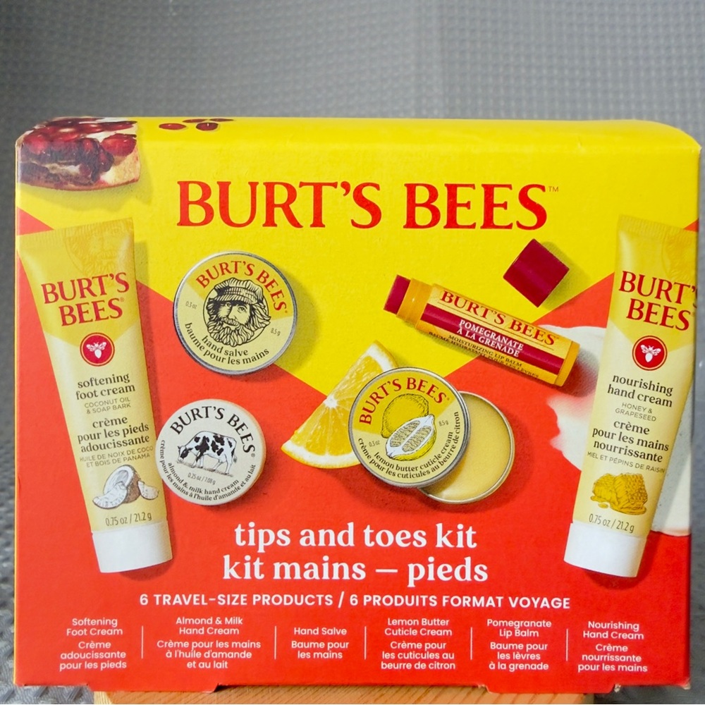 NEW Burts Bees Tips & Toes Kit 6pc Travel Size Gift Set Hand Cream Lip Balm